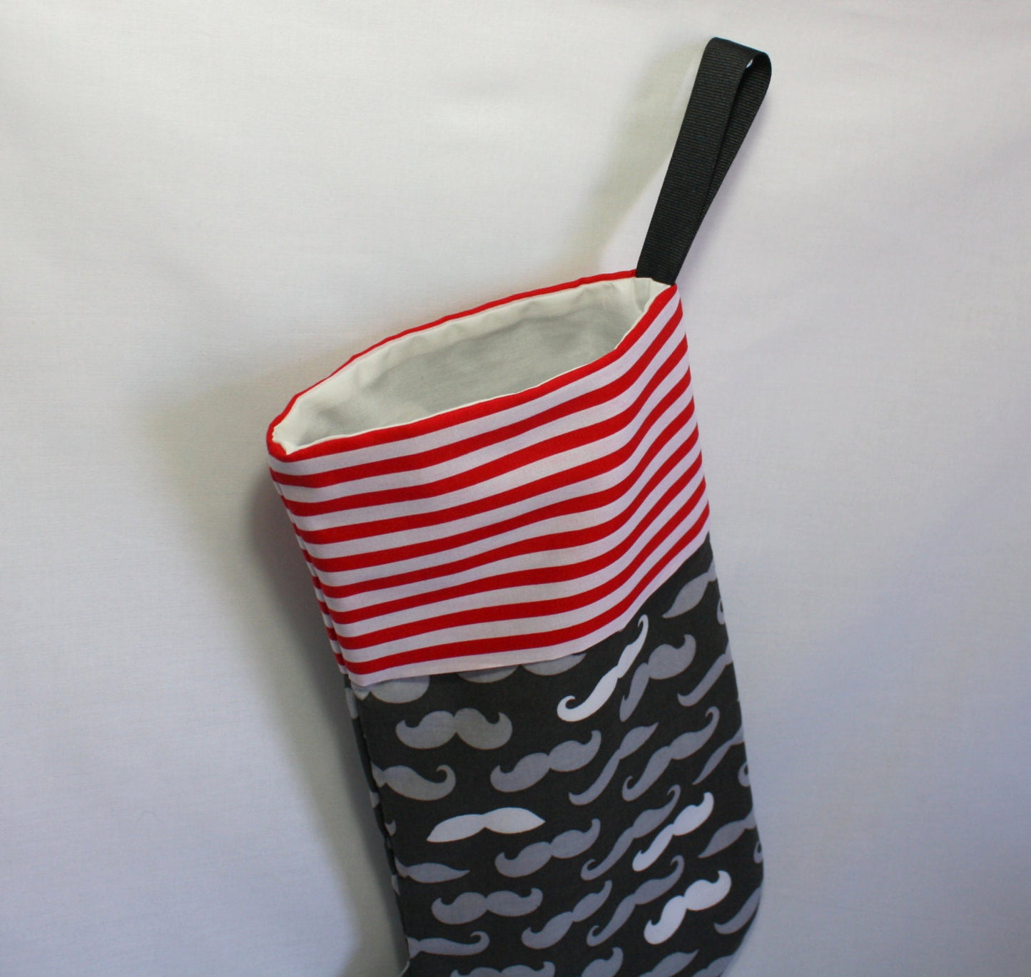 Mustache in Greys Hand Made Christmas Stocking, Men, Boys, Hipster X-Mas Stocking