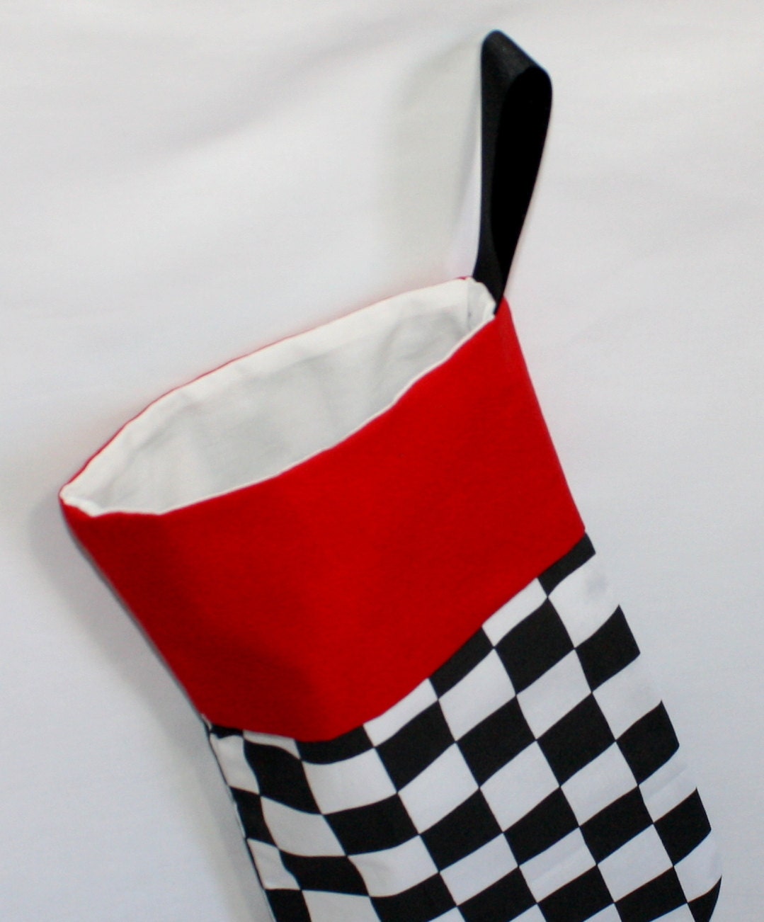 Checkered Flag Hand Made Christmas Stocking, Men, Boys, Racecar driver