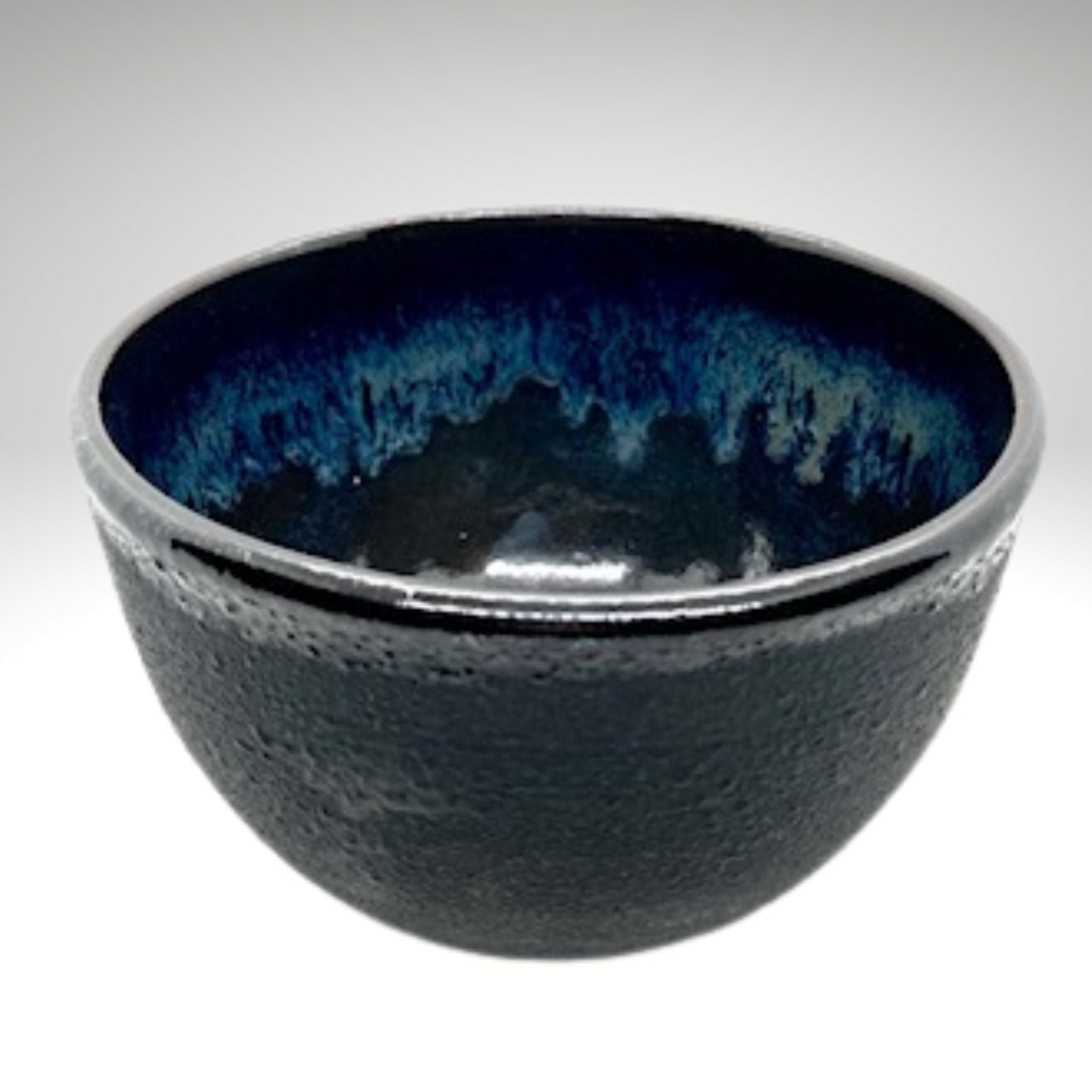 Matte Black Stoneware Handmade Bowl with Blue, Pottery Ceramics