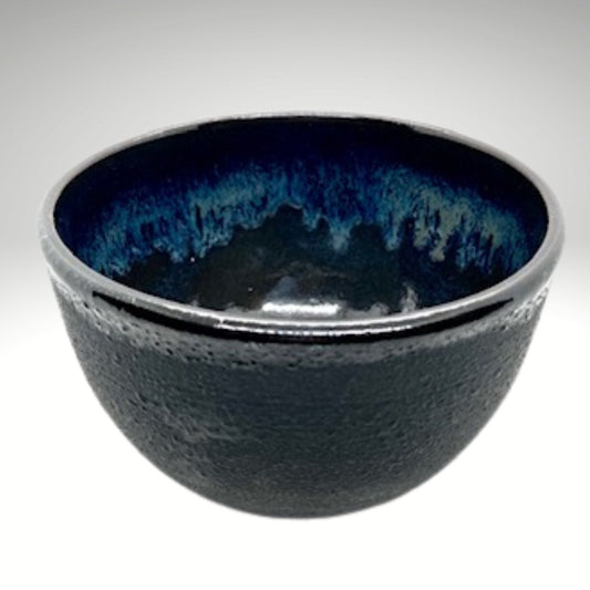 Matte Black Stoneware Handmade Bowl with Blue, Pottery Ceramics