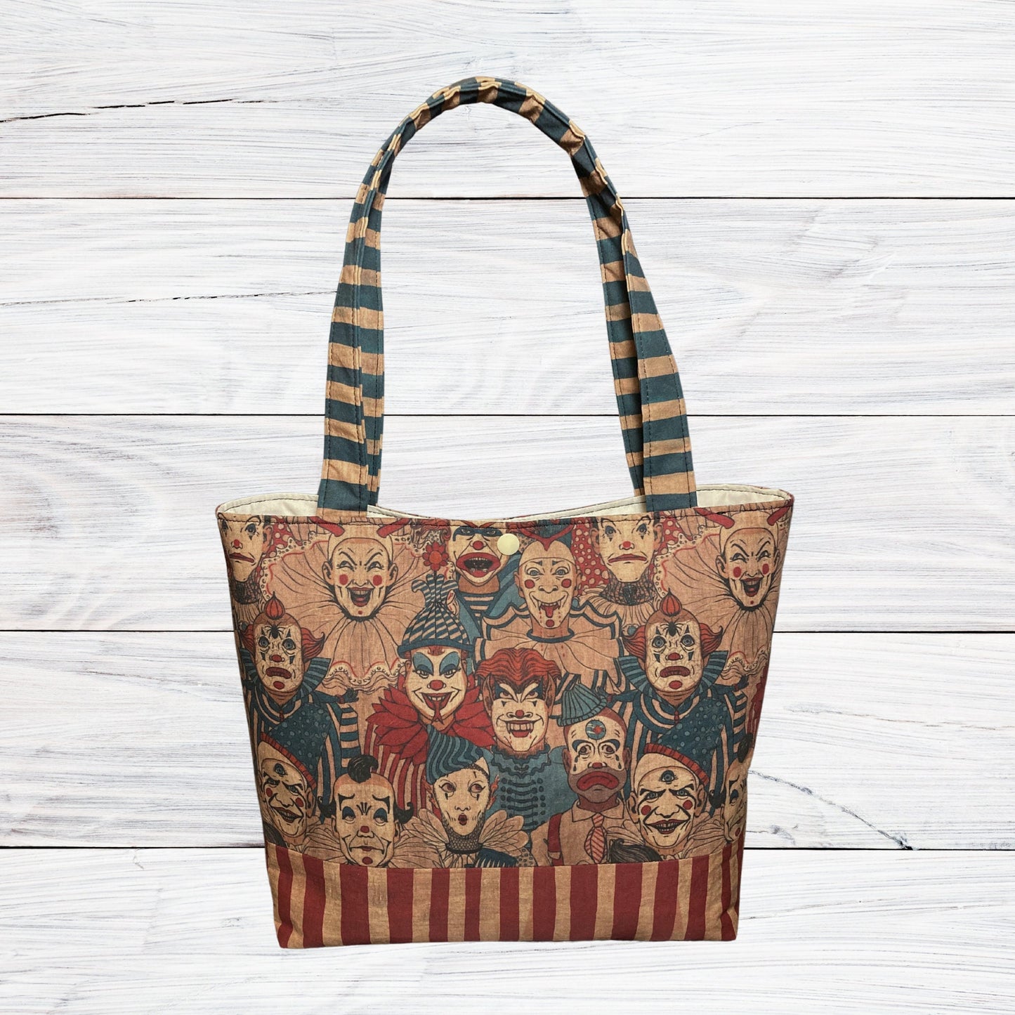 Creepy Clowns Shoulder Bag - BLUE Straps - Handmade Purse
