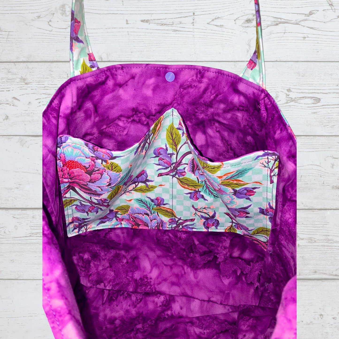 Funky Floral Tote Bag - Purple Pink Blue for Everyday Use