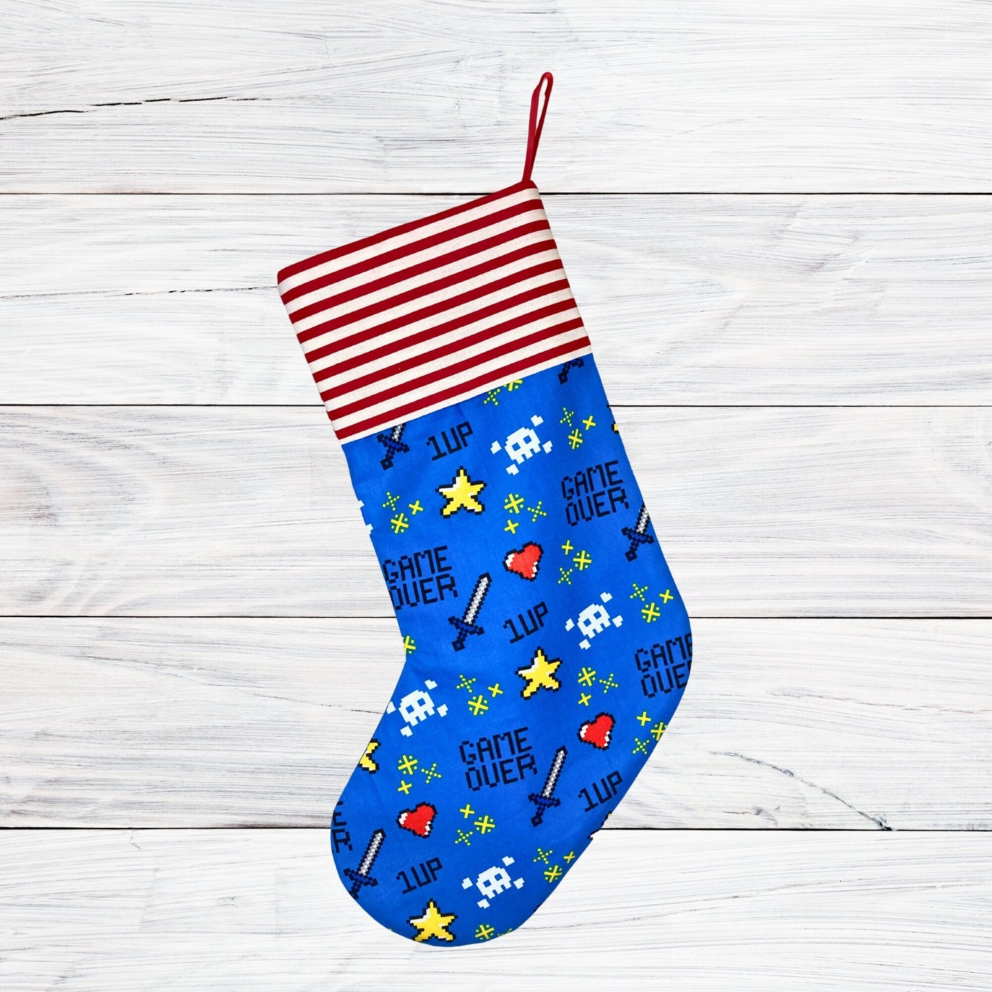 Gamer Christmas Stocking, Blue Pixelated