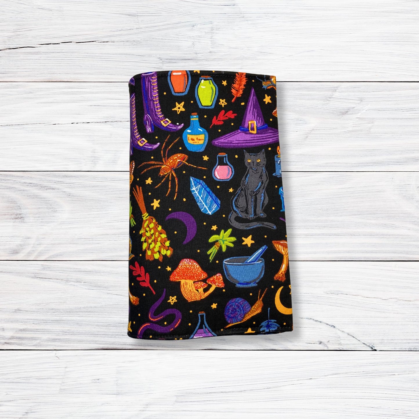 Adjustable Book Cover - Purple Witch Fabric