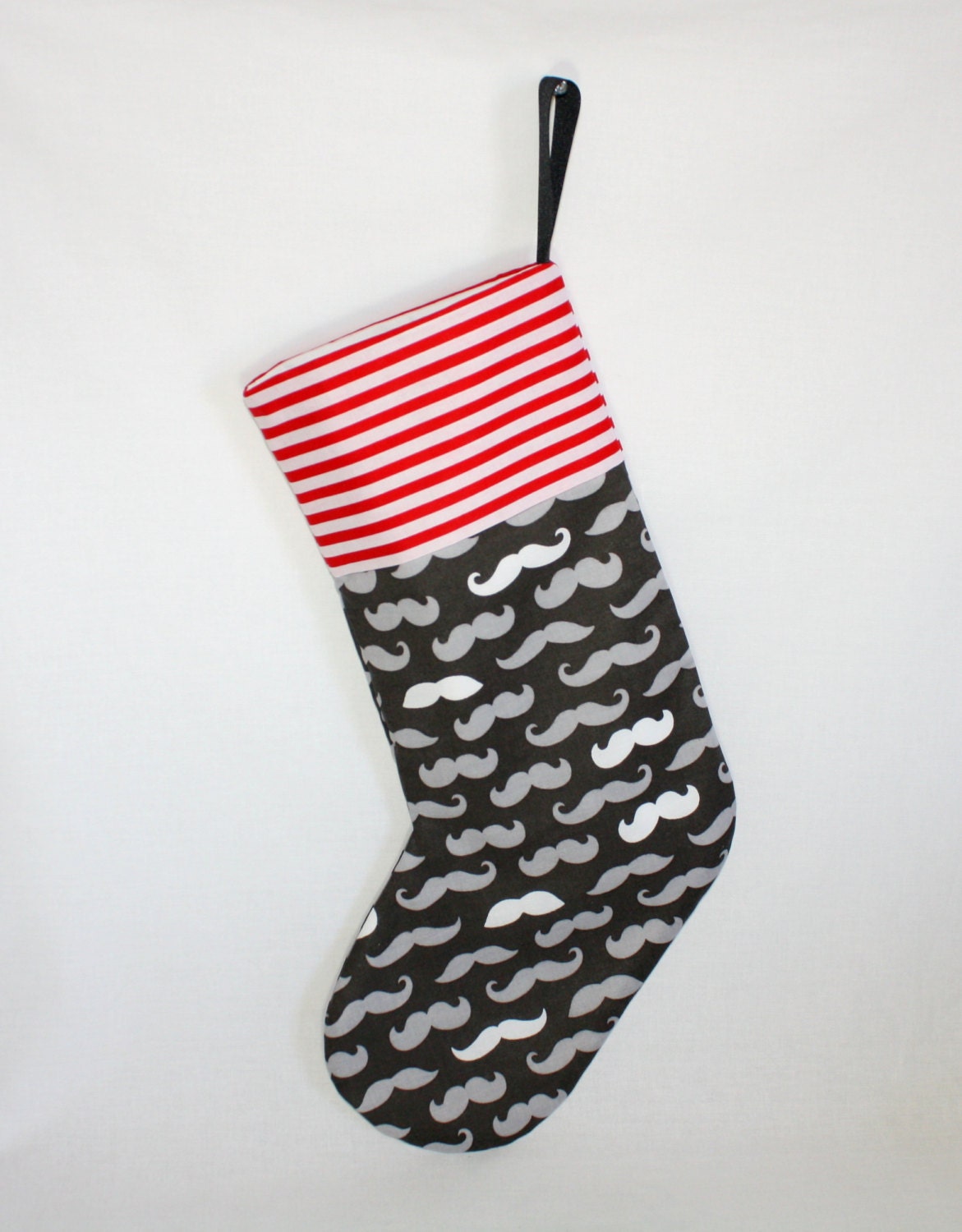 Mustache in Greys Hand Made Christmas Stocking, Men, Boys, Hipster X-Mas Stocking