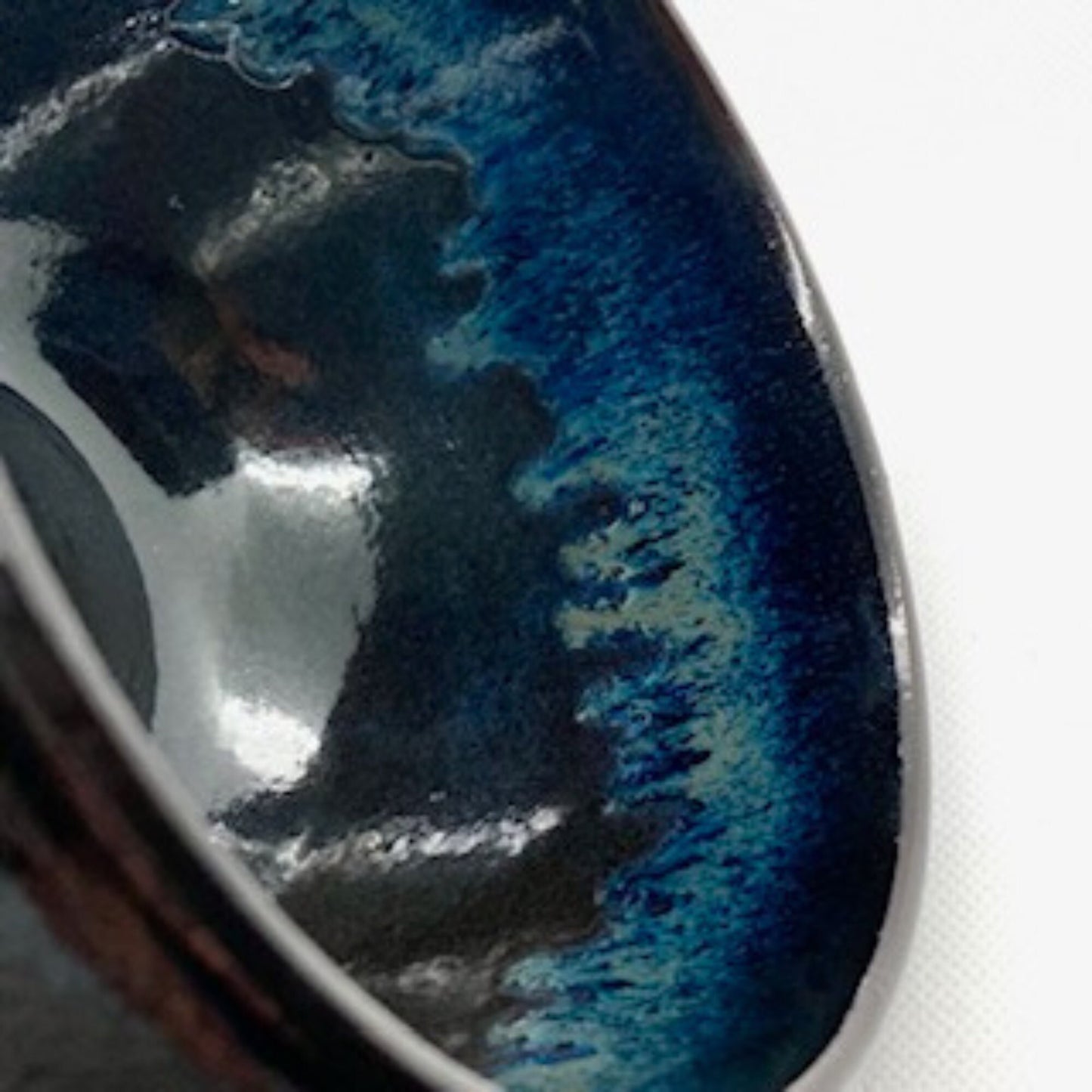 Matte Black Stoneware Handmade Bowl with Blue, Pottery Ceramics