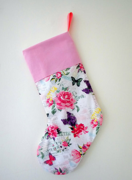Floral Pink with Butterflies Christmas Stocking