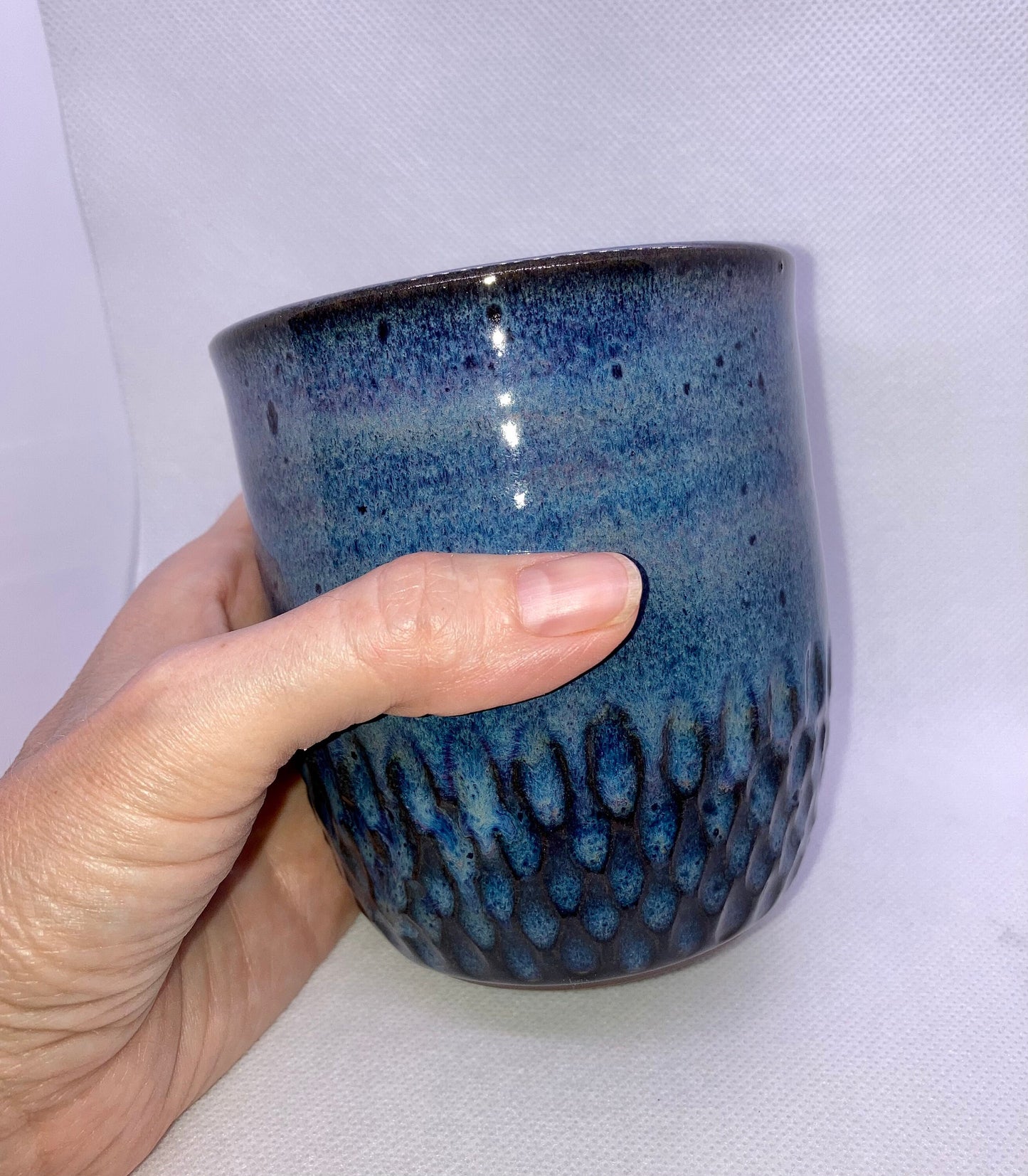 Blue Wheel-thrown and Carved Handmade Tumbler