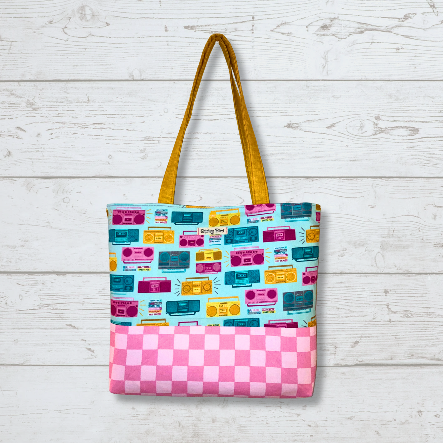 Retro Vibes Boombox Tote Bag - Pink Blue Yellow music