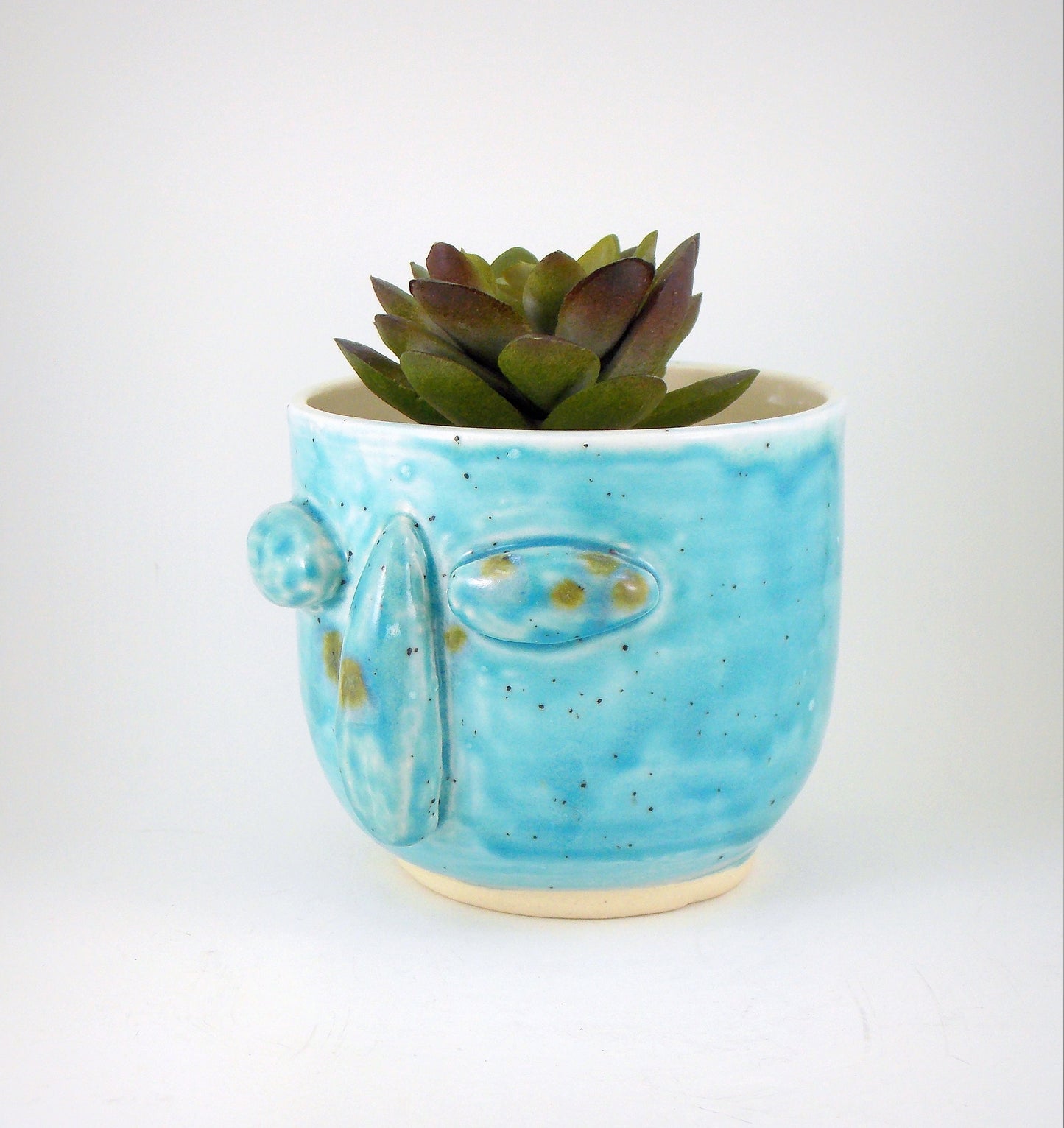 Succulent Planter Blue Face Handmade Planter Stoneware Clay Glazed Plant Pot Succulent Holder