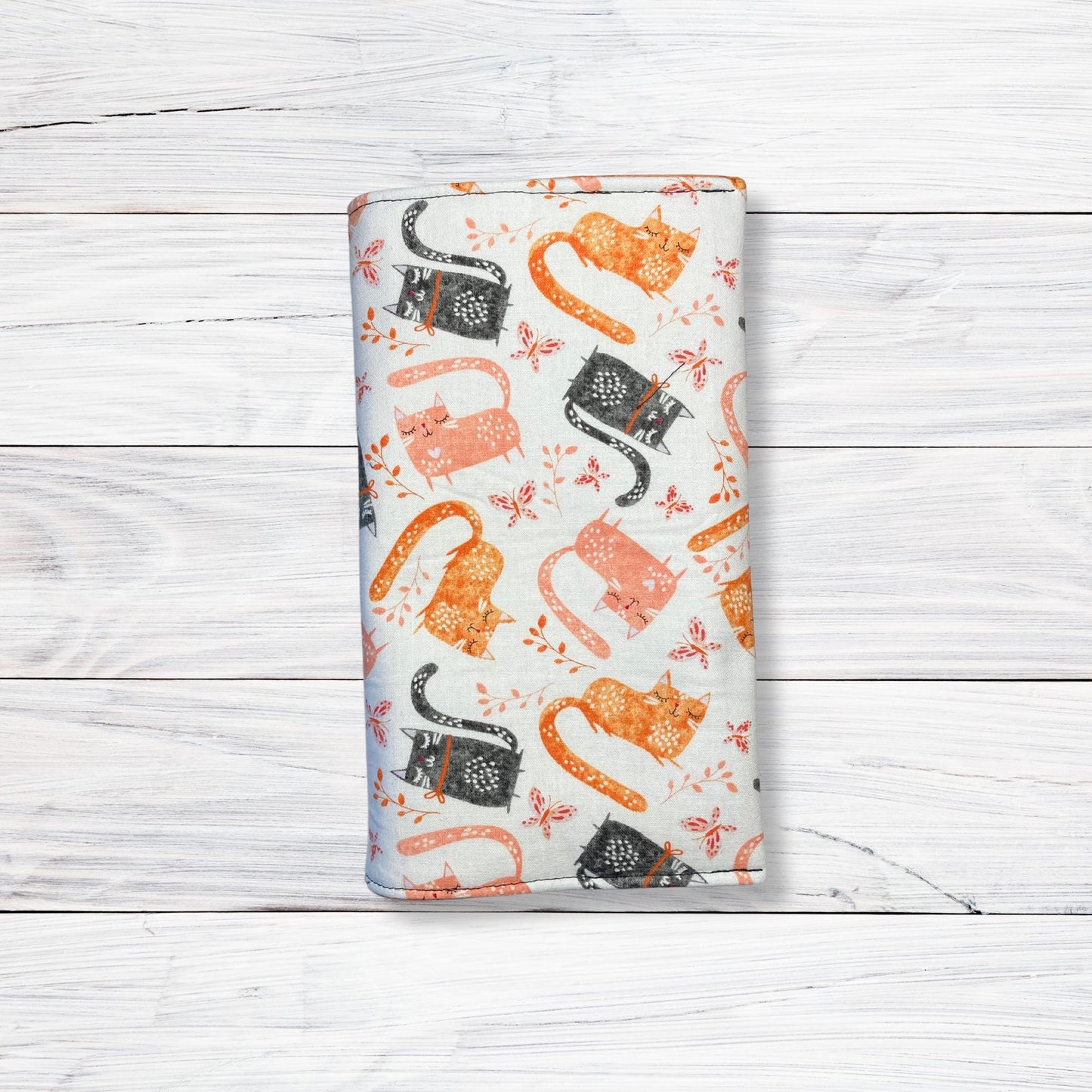 Adjustable Fabric Book Cover - Orange Pink Grey Cats