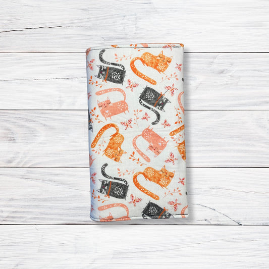 Adjustable Fabric Book Cover - Orange Pink Grey Cats