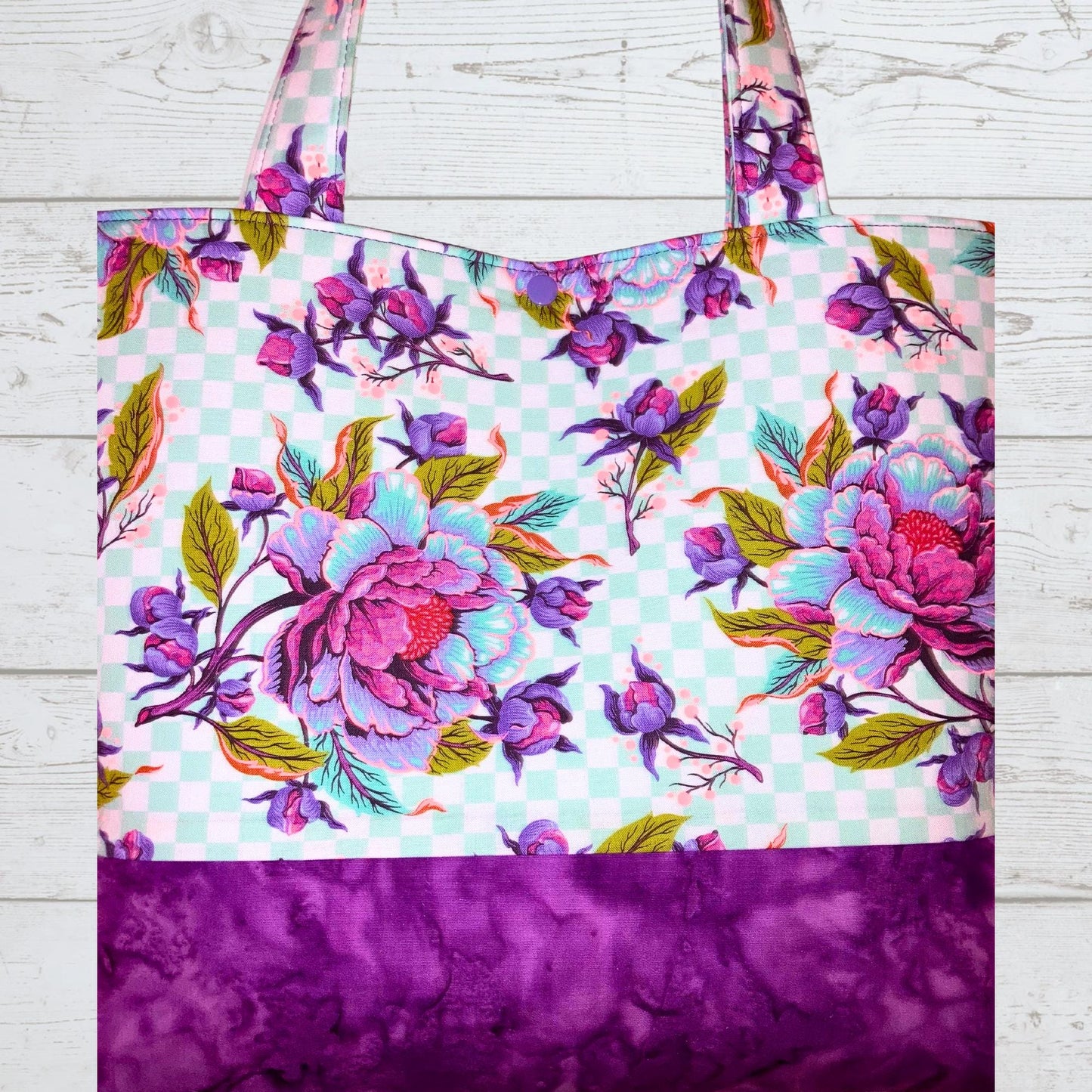 Funky Floral Tote Bag - Purple Pink Blue for Everyday Use