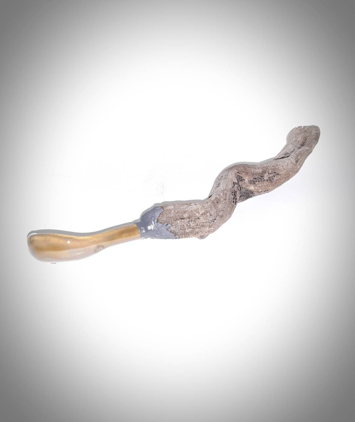 Handmade porcelain spoon with natural wooden handle