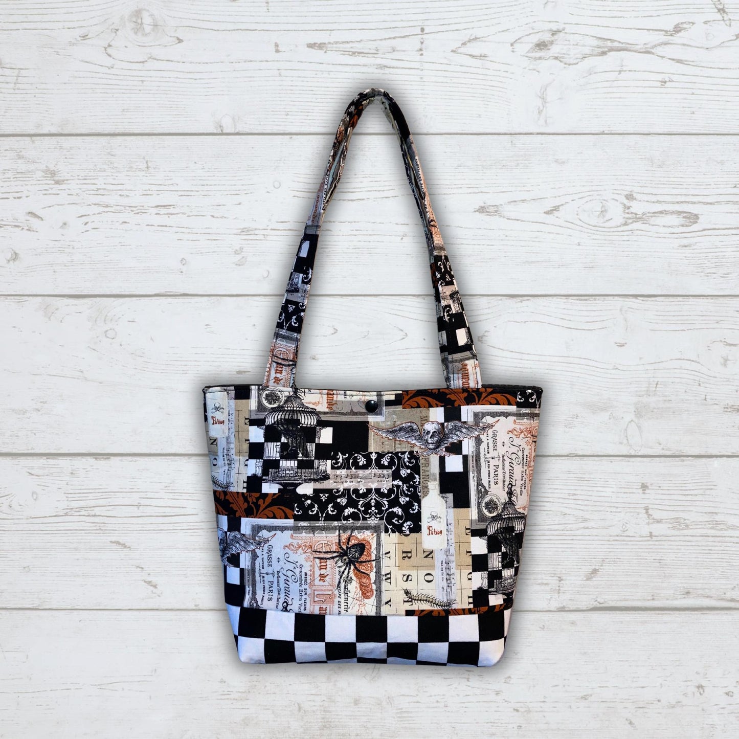 Gothic Scrapbook Handmade fabric purse, shoulder bag