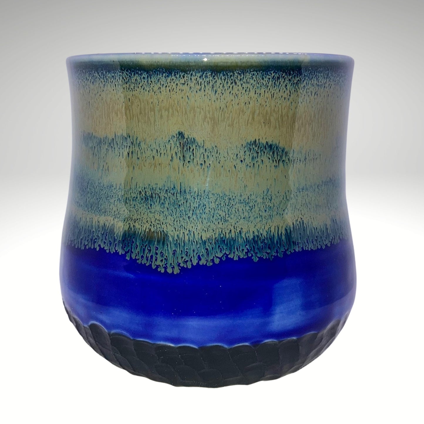 Black, Blue, Carved Tumbler, Handmade Pottery Ceramics