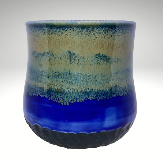 Black, Blue, Carved Tumbler, Handmade Pottery Ceramics