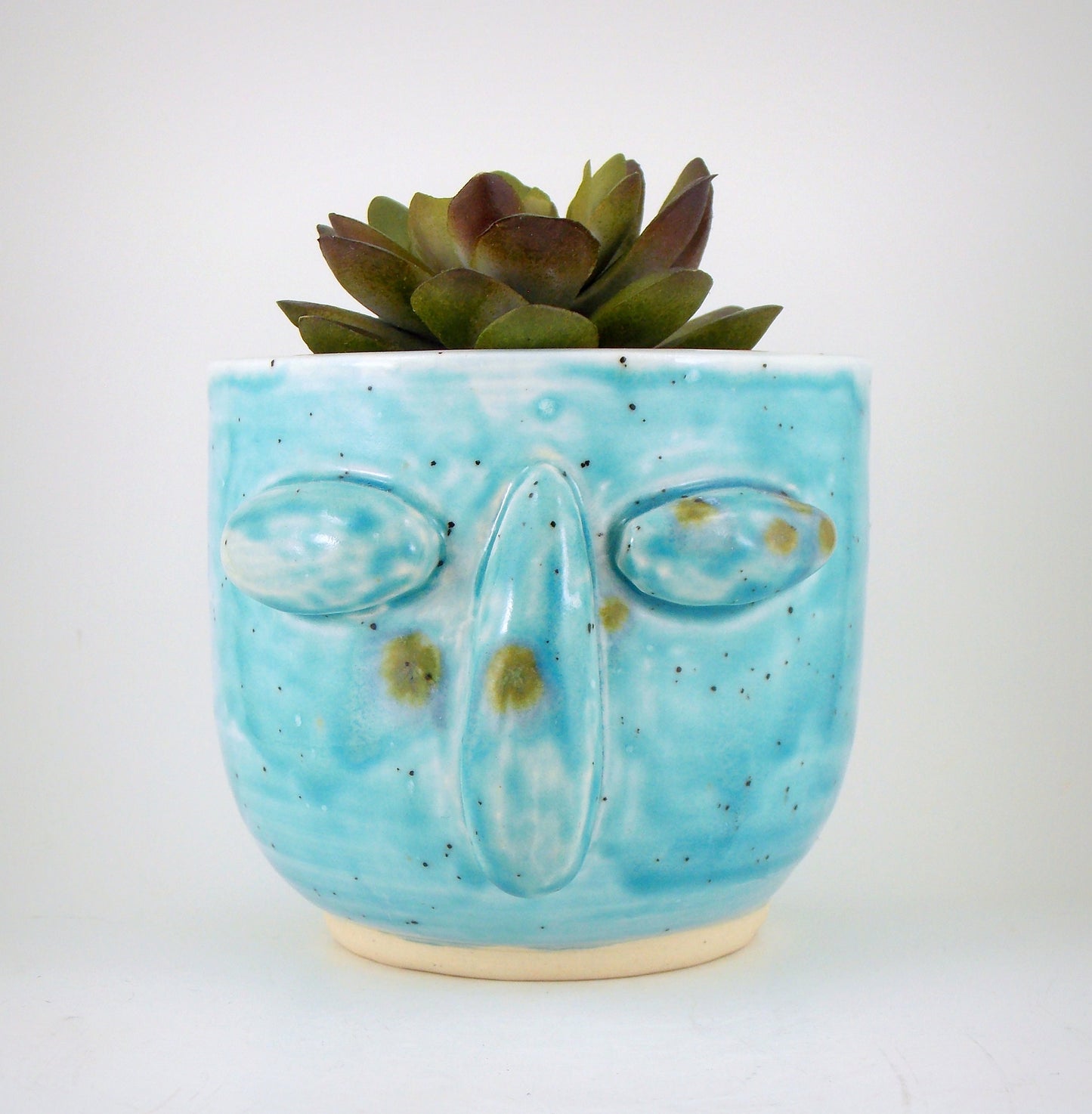 Succulent Planter Blue Face Handmade Planter Stoneware Clay Glazed Plant Pot Succulent Holder