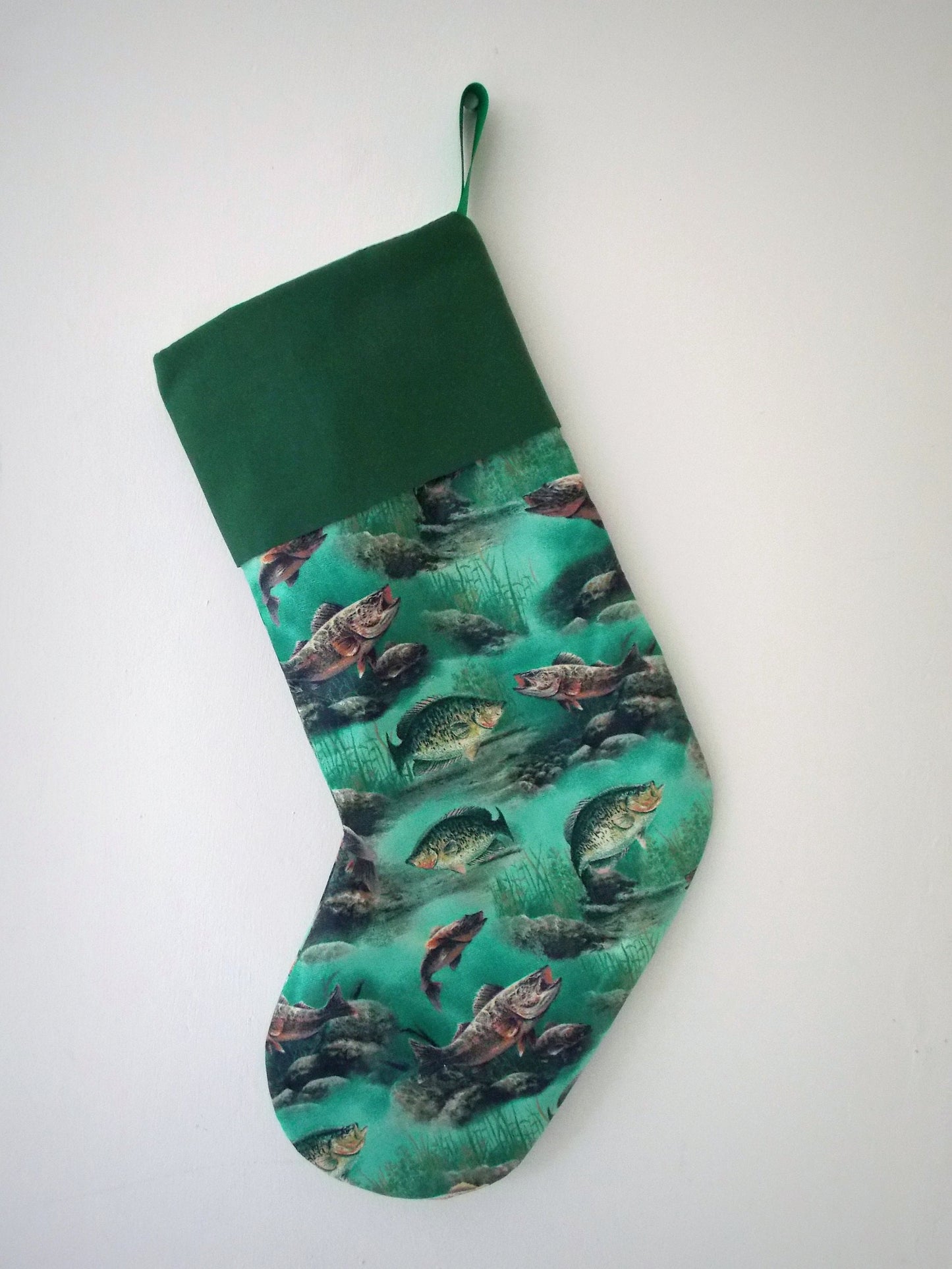 Freshwater Fish Fisherman RED or GREEN Can be Personalized, Christmas Stocking Lined