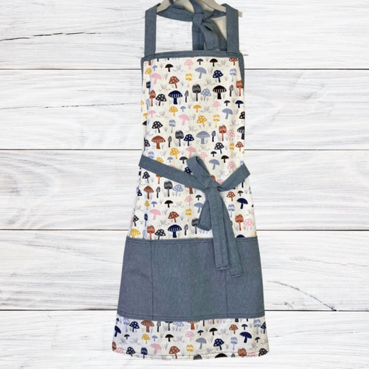 Mushroom Apron BLUE trimmings - Duck Cloth