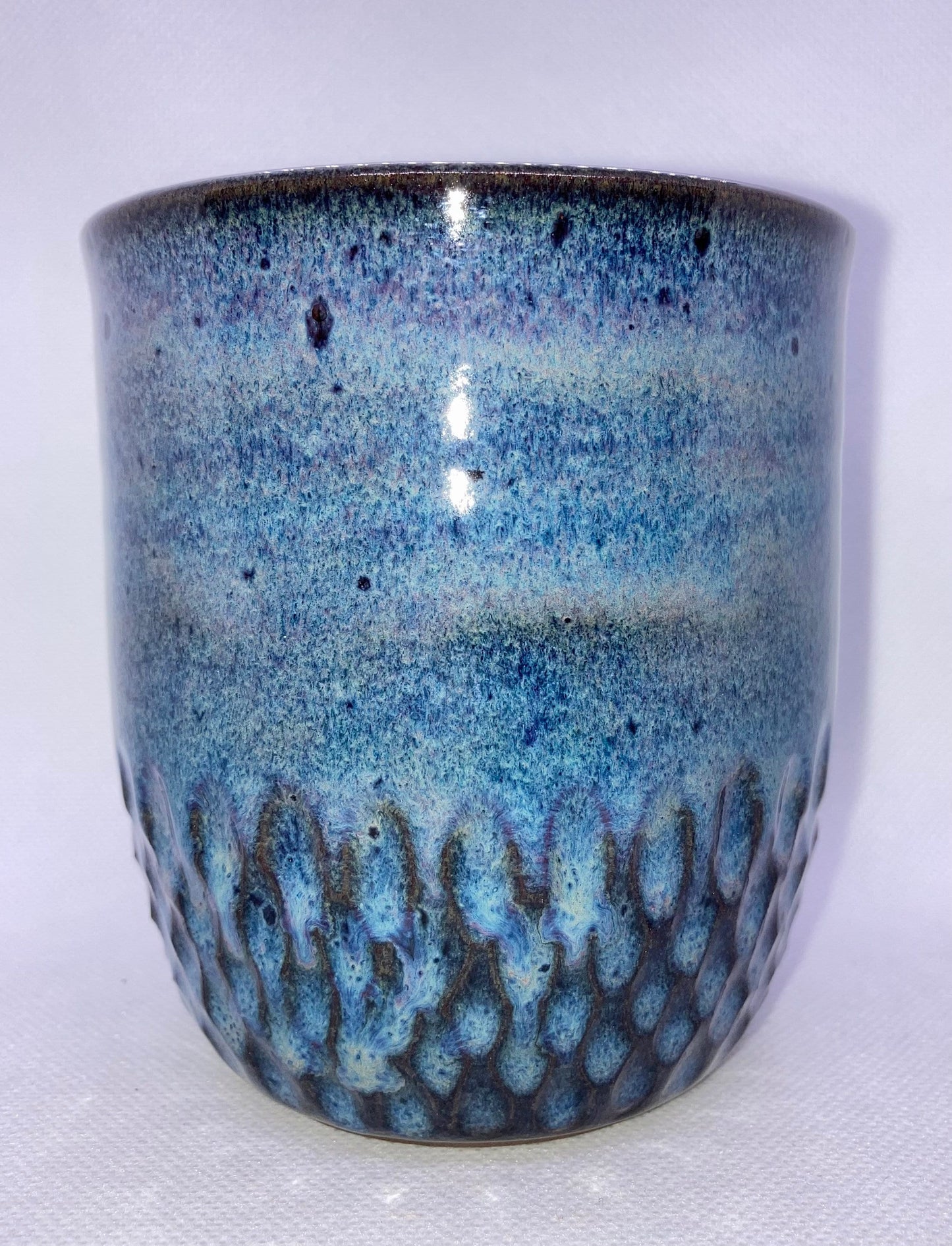 Blue Wheel-thrown and Carved Handmade Tumbler