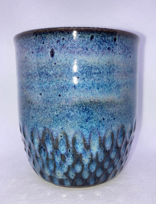 Blue Wheel-thrown and Carved Handmade Tumbler