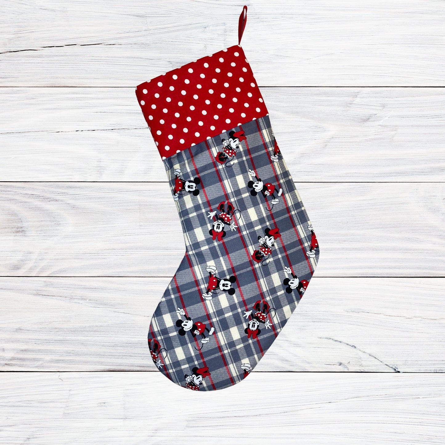 Plaid Mouse Fabric Hand Made Christmas Stocking