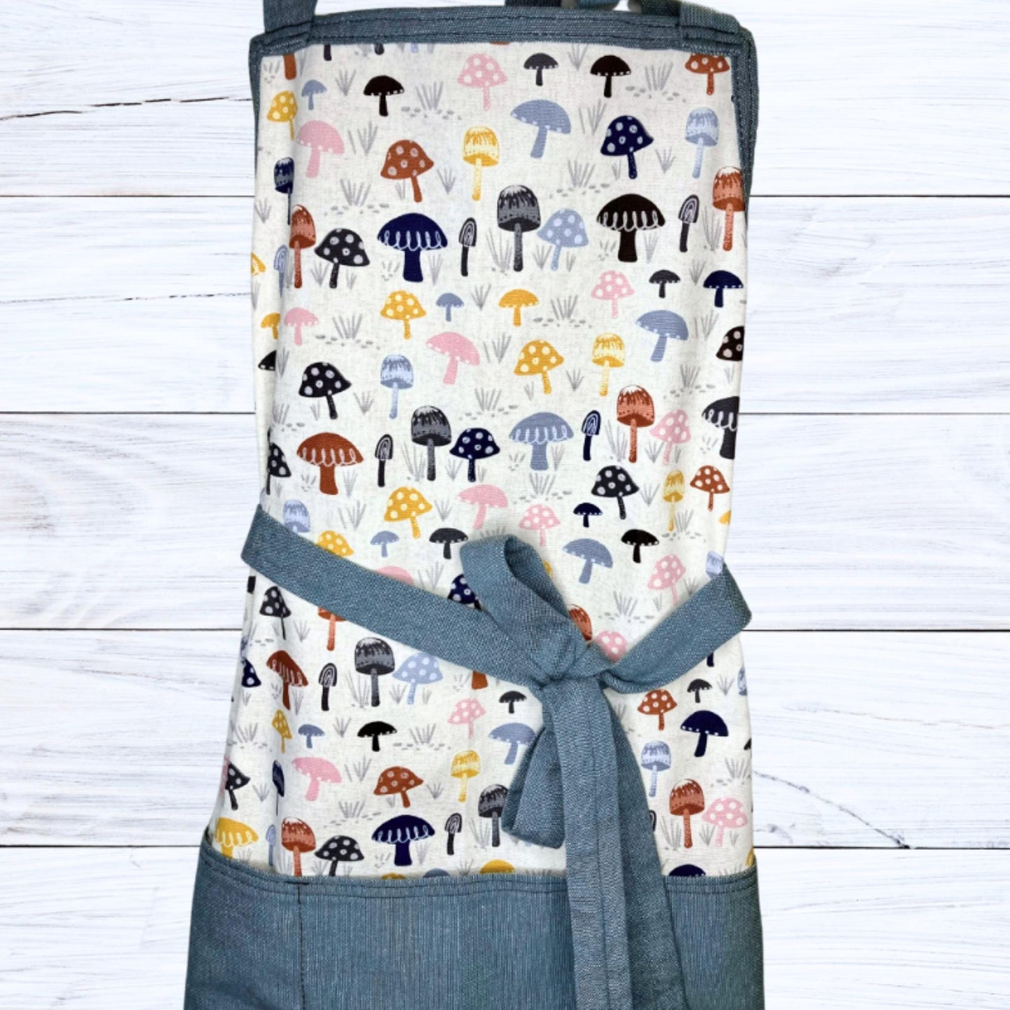 Mushroom Apron BLUE trimmings - Duck Cloth