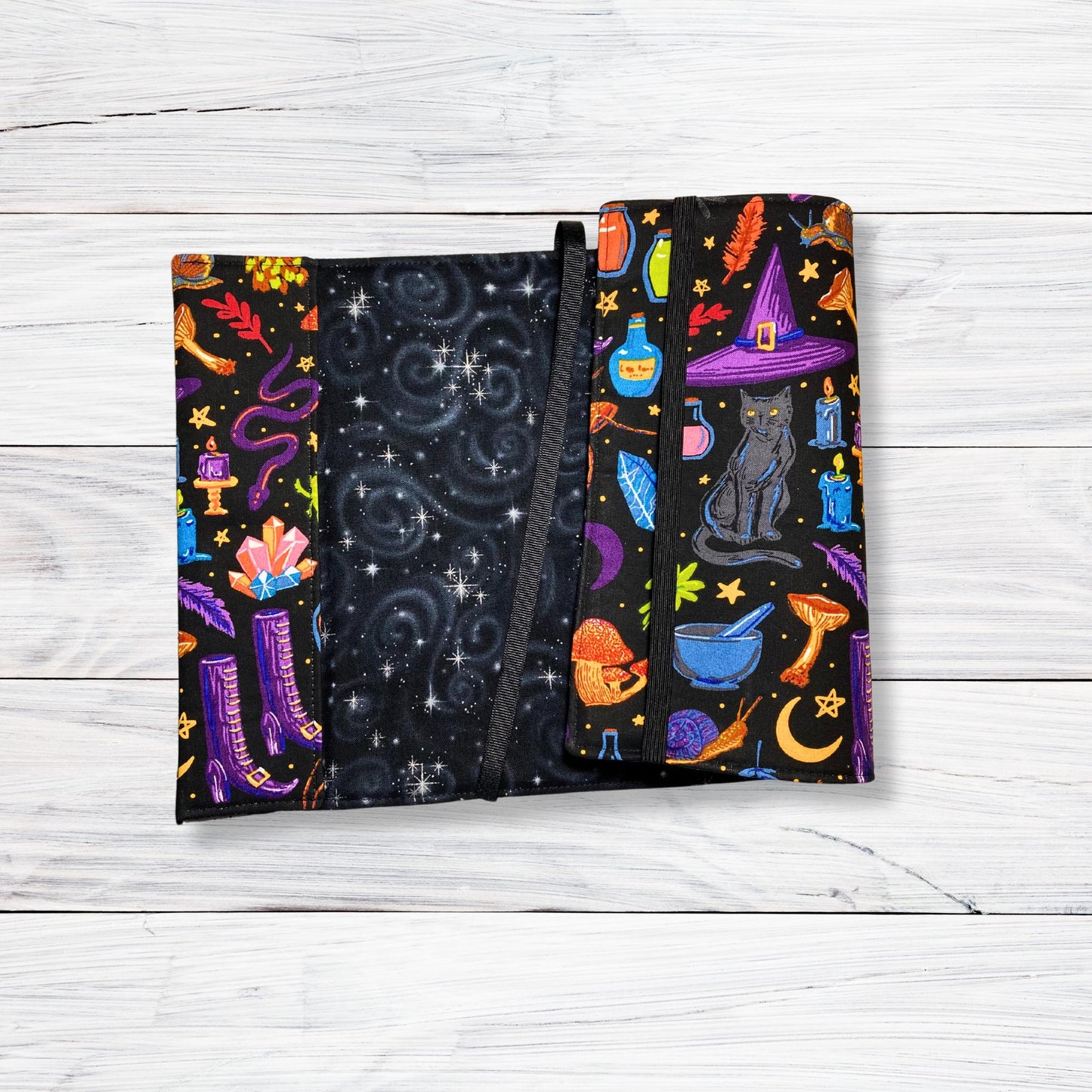 Adjustable Book Cover - Purple Witch Fabric