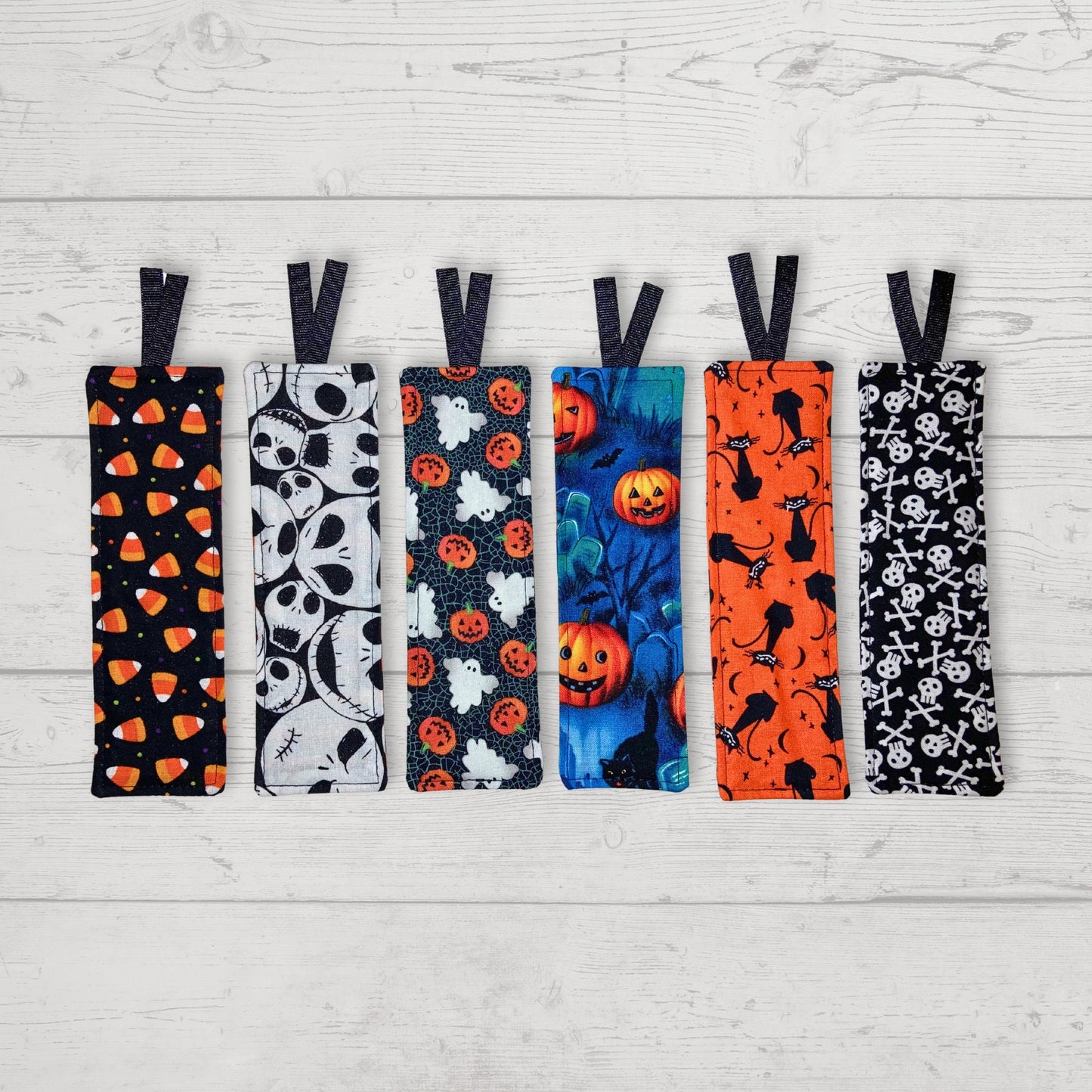 Halloween Fabric Bookmark, Jack, Candy Corn, Ghosts, Skeleton Bones, Book lover, Read, Librarian, Teacher, Grandparent gifts