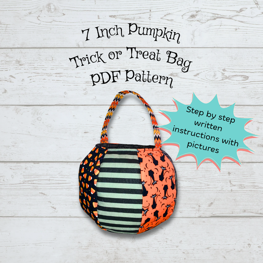 Pumpkin Trick or Treat Bag PDF Sewing Pattern – Halloween Sewing Project – DIY Fabric Pumpkin Bag with Step-by-Step Instructions