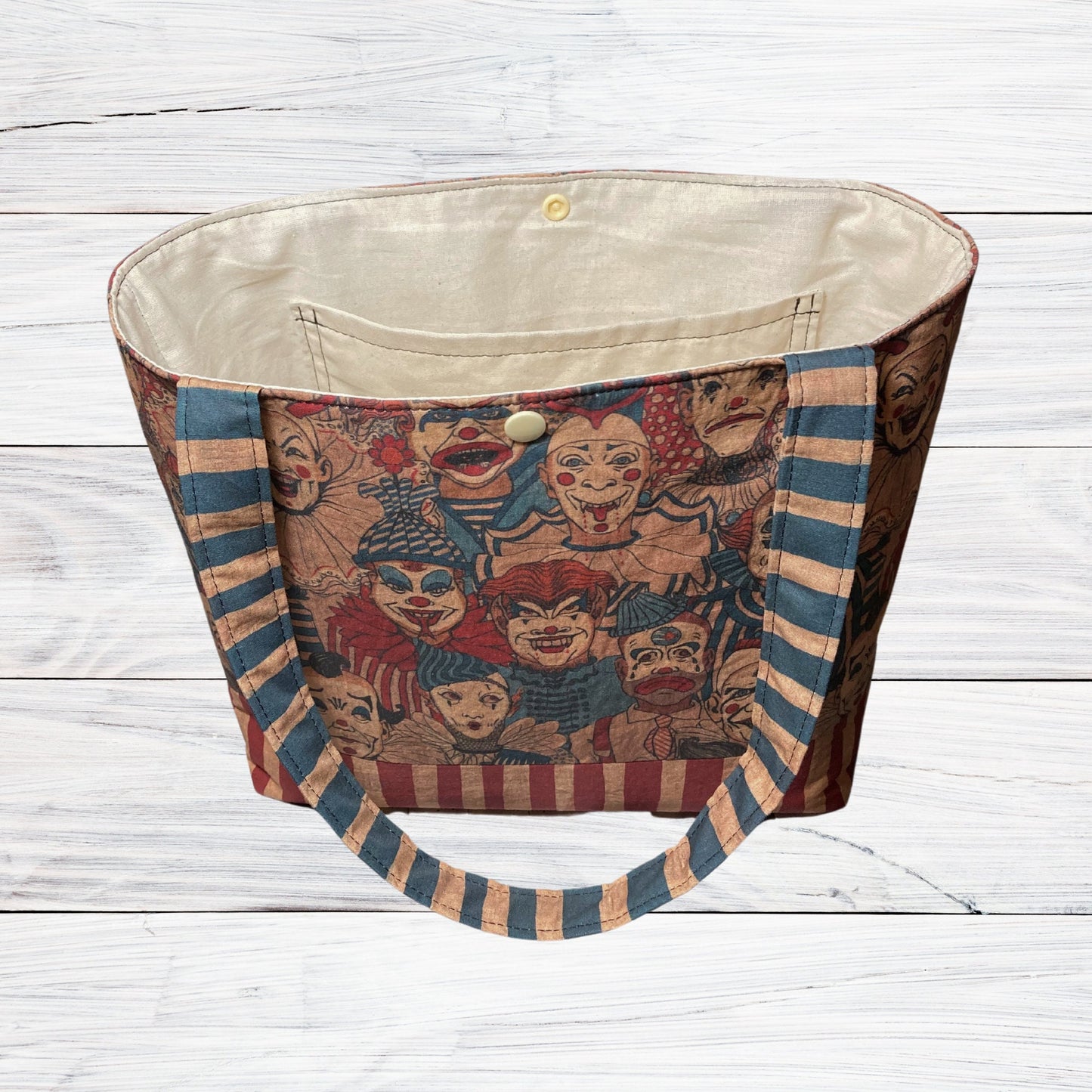 Creepy Clowns Shoulder Bag - BLUE Straps - Handmade Purse