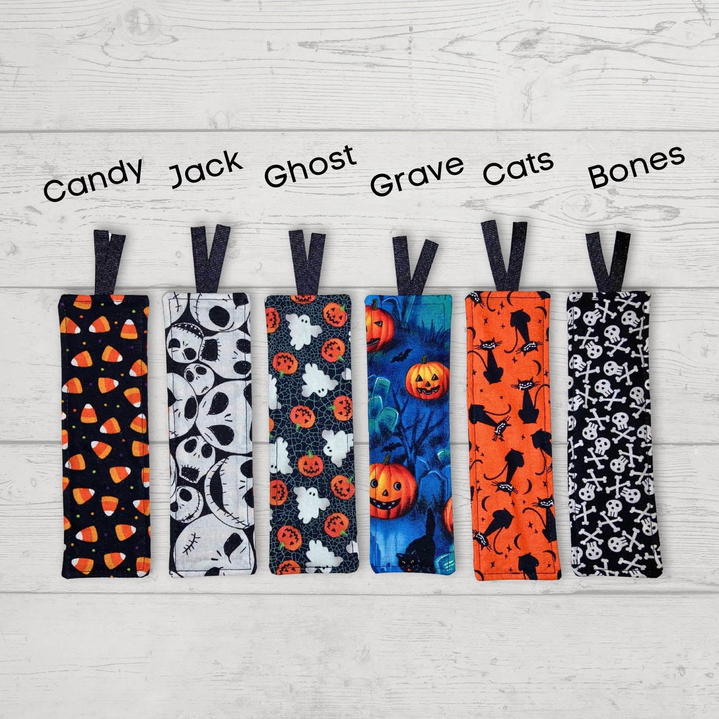 Halloween Fabric Bookmark, Jack, Candy Corn, Ghosts, Skeleton Bones, Book lover, Read, Librarian, Teacher, Grandparent gifts