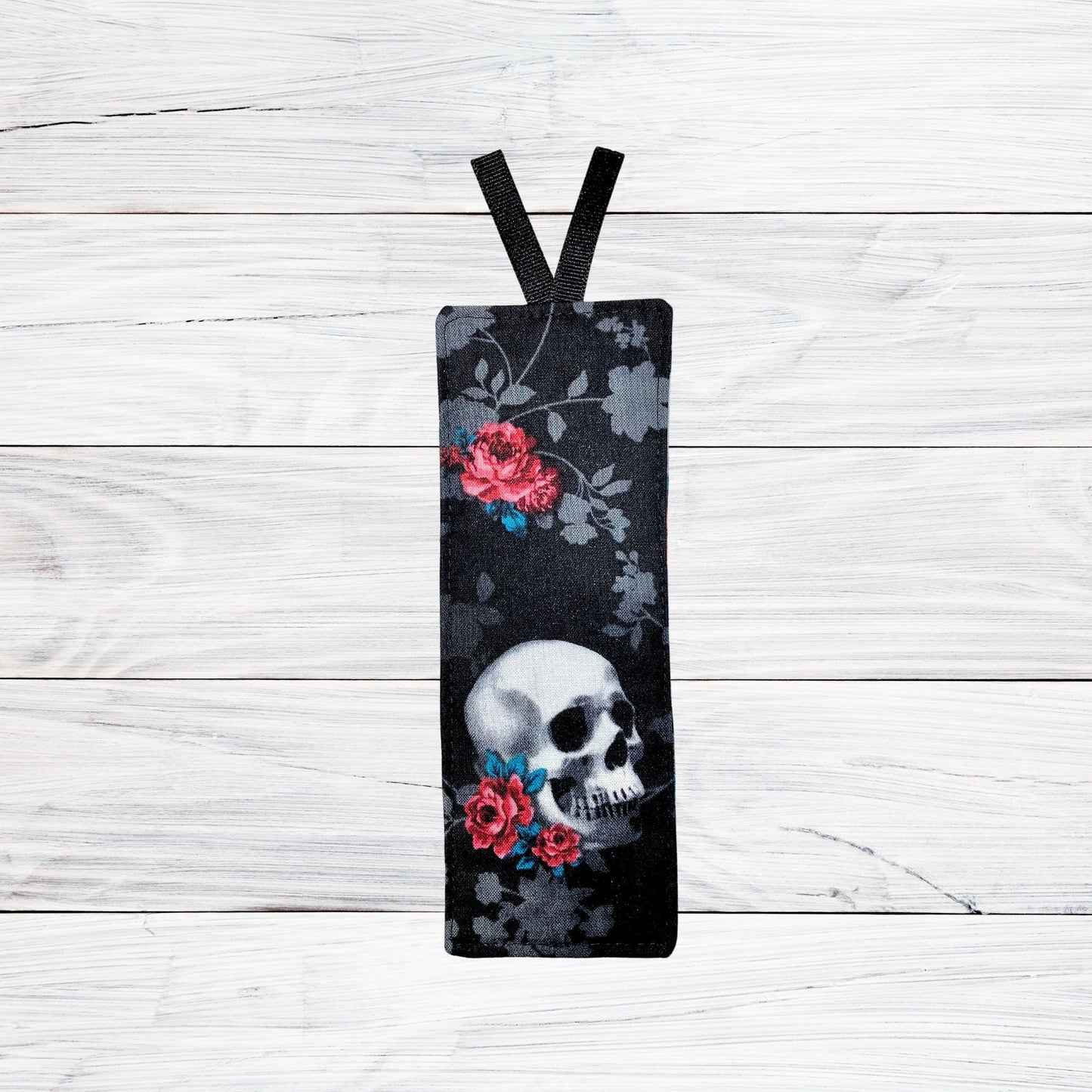 Fabric Bookmark, Skulls with flowers, Stocking Stuffer, Book lover, Read, Librarian, Teacher, Grandparent gifts