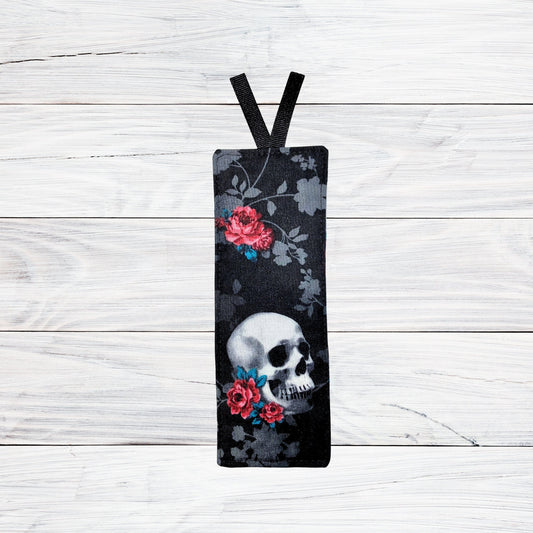 Fabric Bookmark, Skulls with flowers, Stocking Stuffer, Book lover, Read, Librarian, Teacher, Grandparent gifts