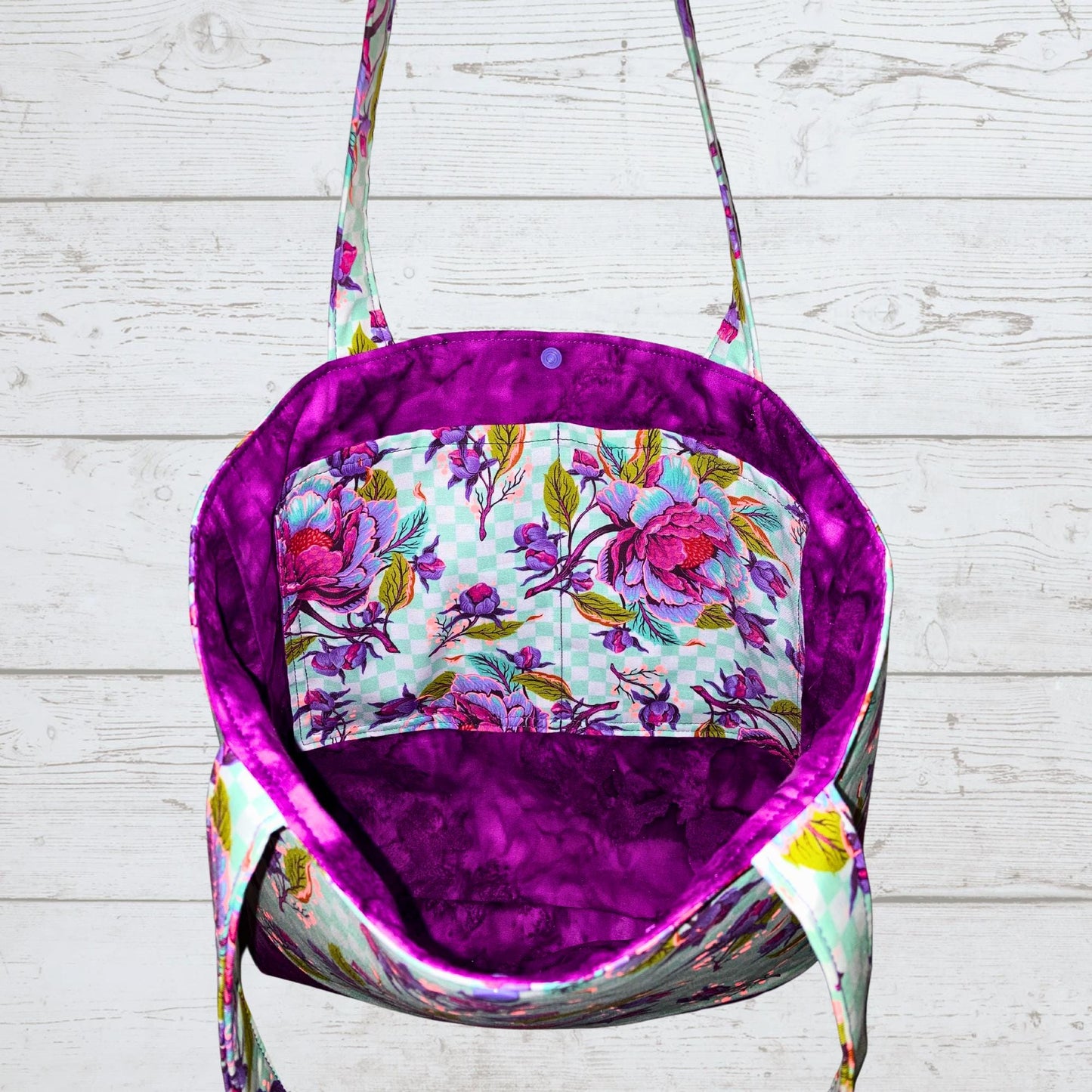 Funky Floral Tote Bag - Purple Pink Blue for Everyday Use