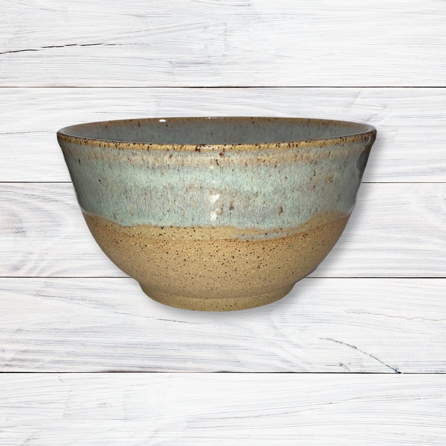Light Stoneware Bowl Hand Thrown on Wheel, Blue Speckled Natural