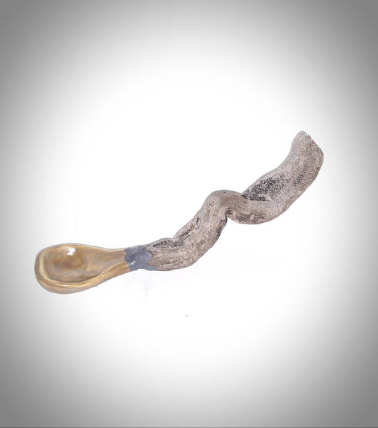 Handmade porcelain spoon with natural wooden handle