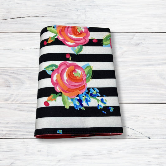 Adjustable Fabric Book Cover - Floral and Stripes