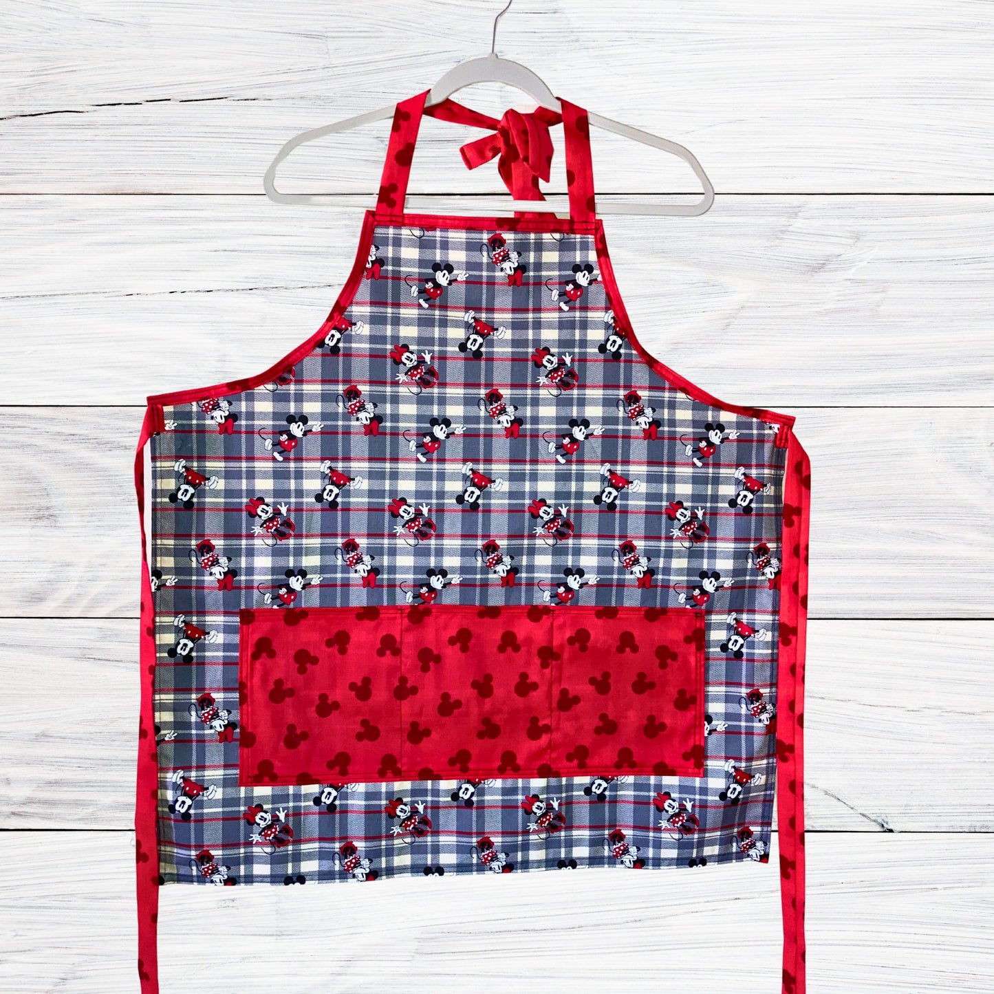 Mickey Fabric Apron, Red Mouse Head Ears pockets and ties,, kitchen cook chef baker mom girlfriend stocking stuffer