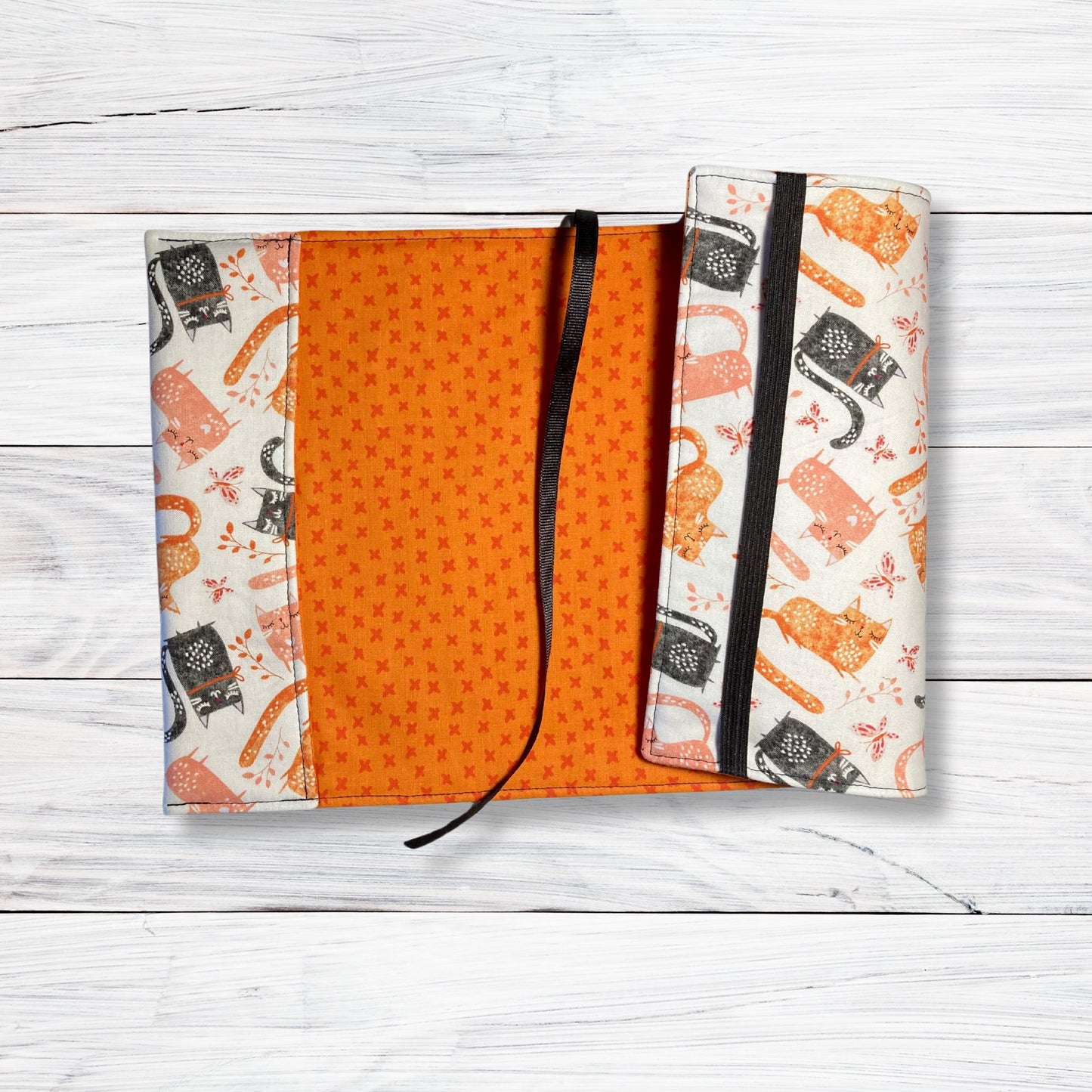 Adjustable Fabric Book Cover - Orange Pink Grey Cats
