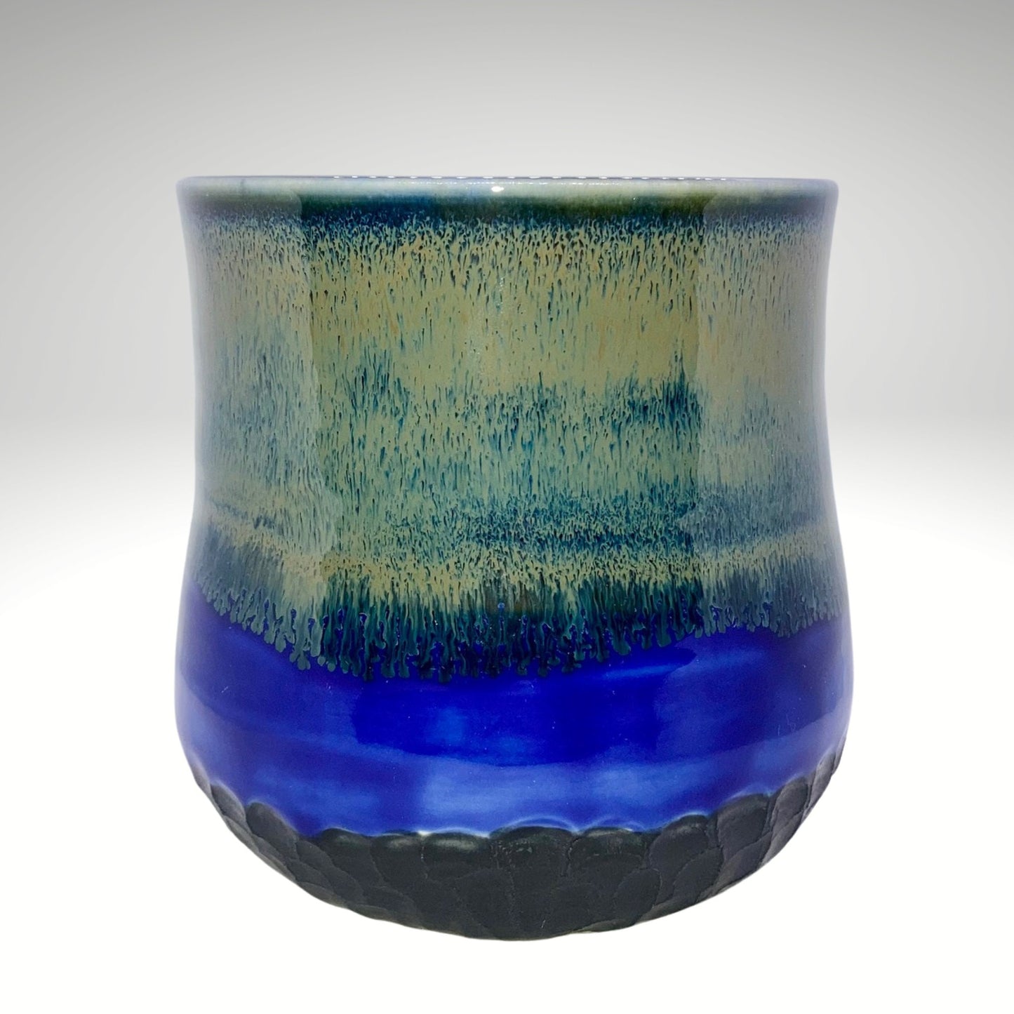 Black, Blue, Carved Tumbler, Handmade Pottery Ceramics