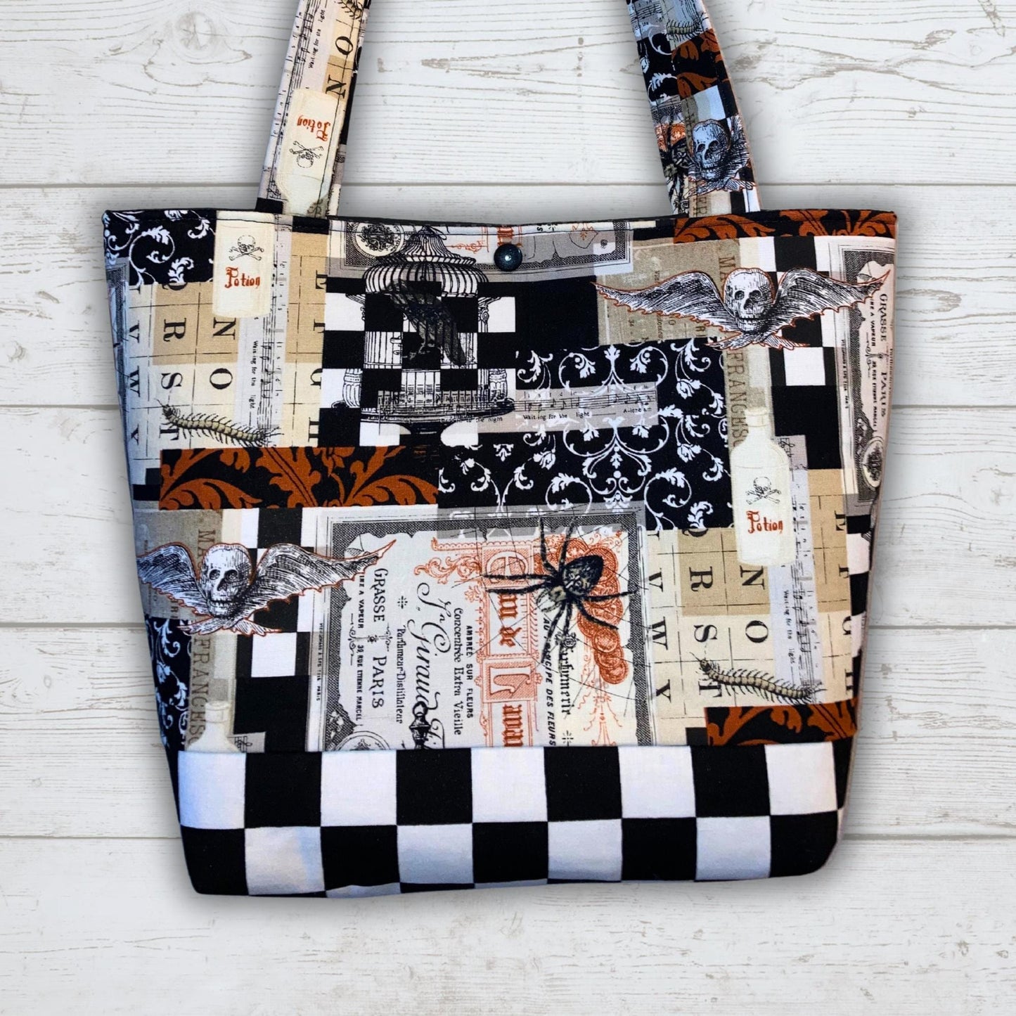 Gothic Scrapbook Handmade fabric purse, shoulder bag