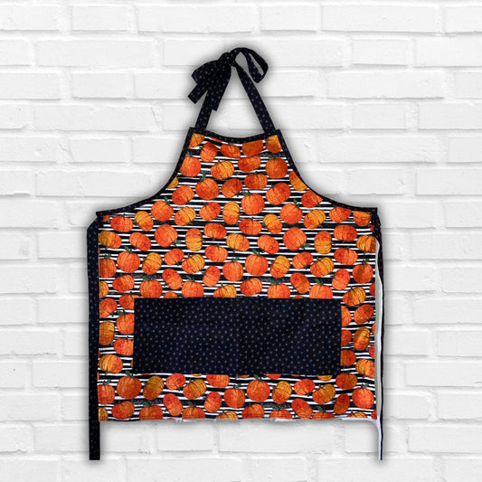 Pumpkins and Stripes Apron Halloween Vibes - Black Pockets