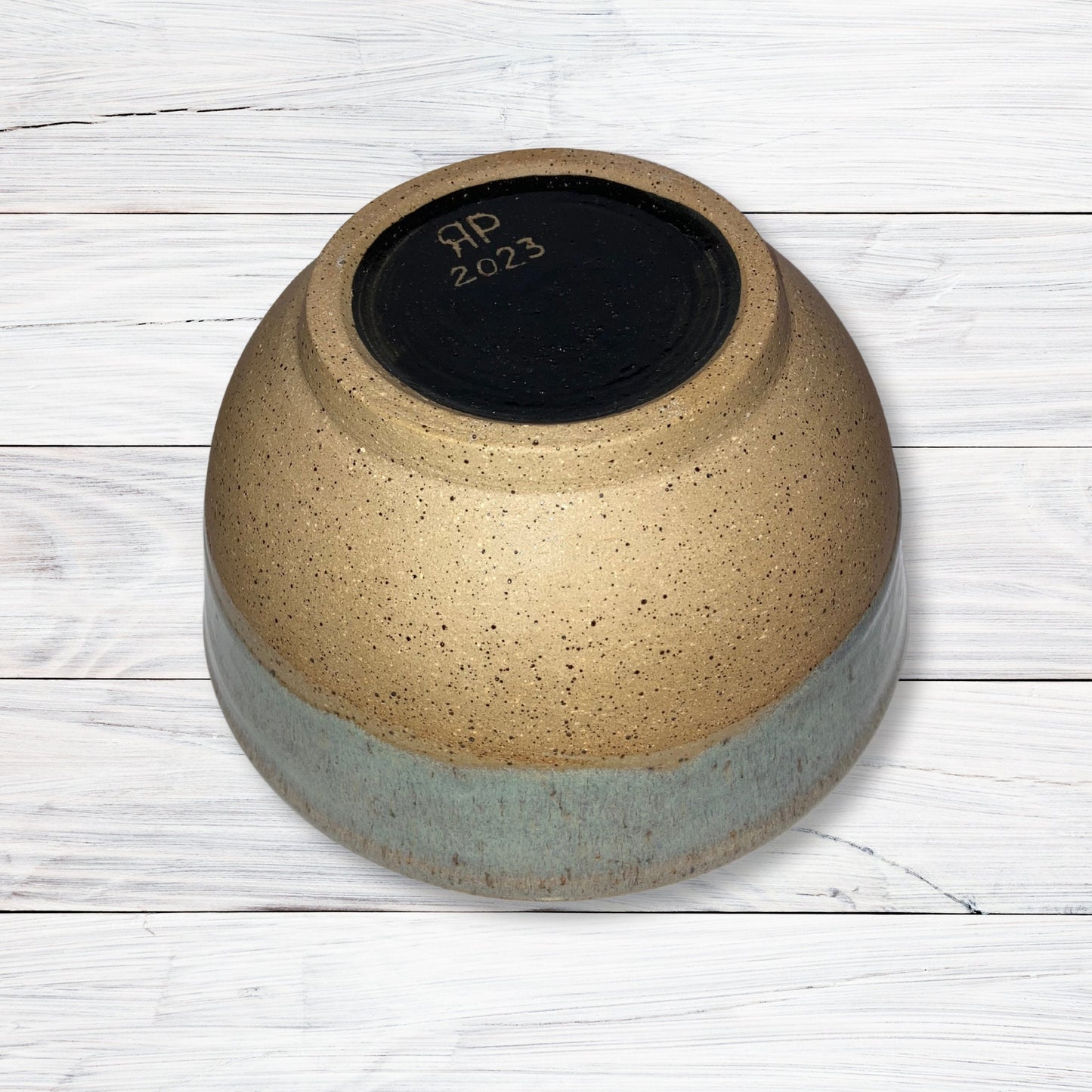 Light Stoneware Bowl Hand Thrown on Wheel, Blue Speckled Natural