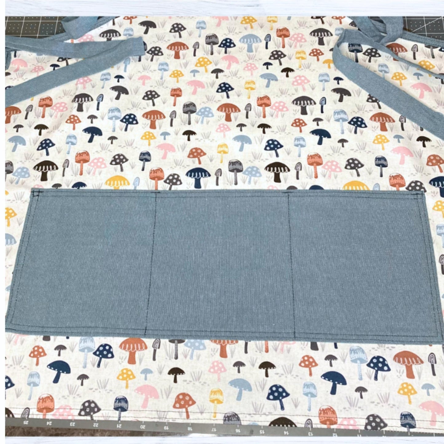 Mushroom Apron BLUE trimmings - Duck Cloth