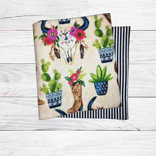 Southwest Skulls and Cacti - Adjustable Fabric Book Cover