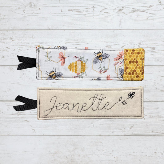 Custom Name Handmade Fabric Bookmark, Personalized Wording, Gifts for Teaders Book lovers - Bees Honeycombs