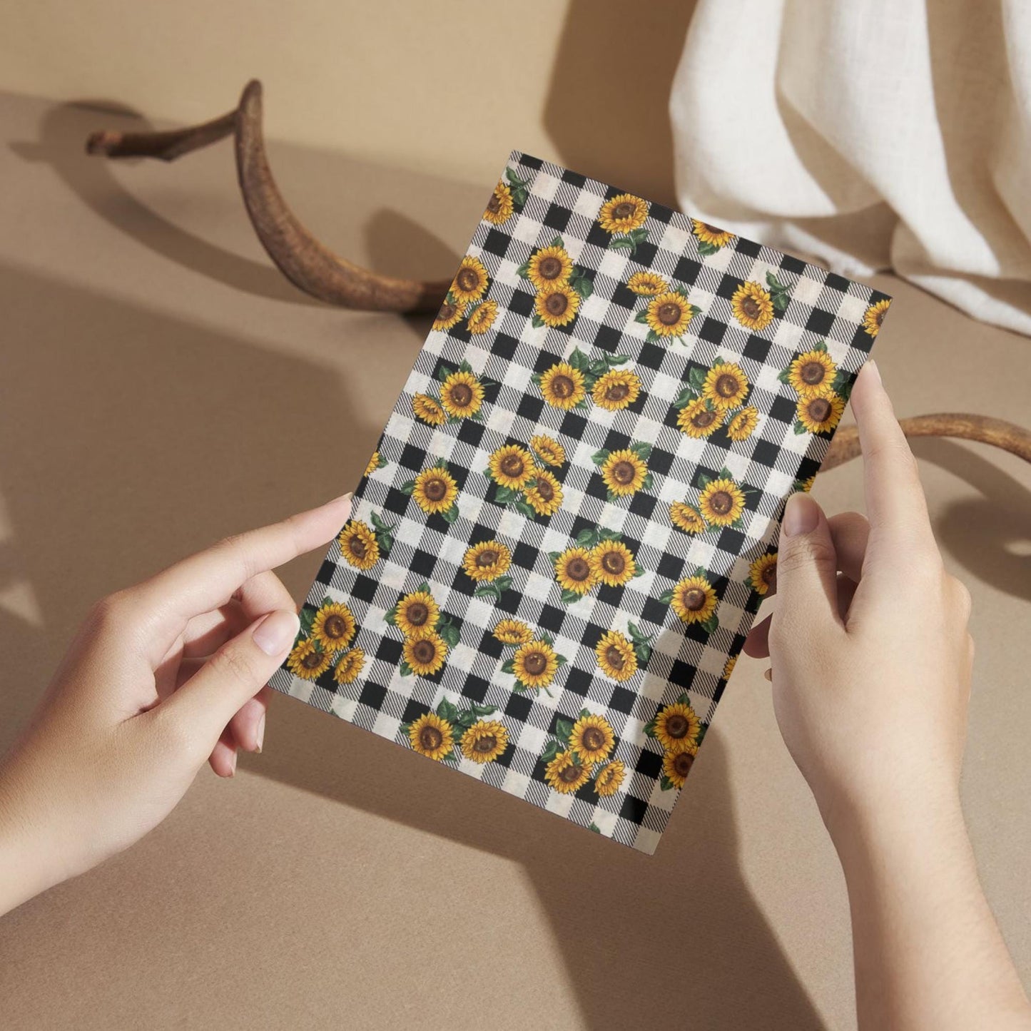 Sunflowers on Plaid Adjustable Book Cover