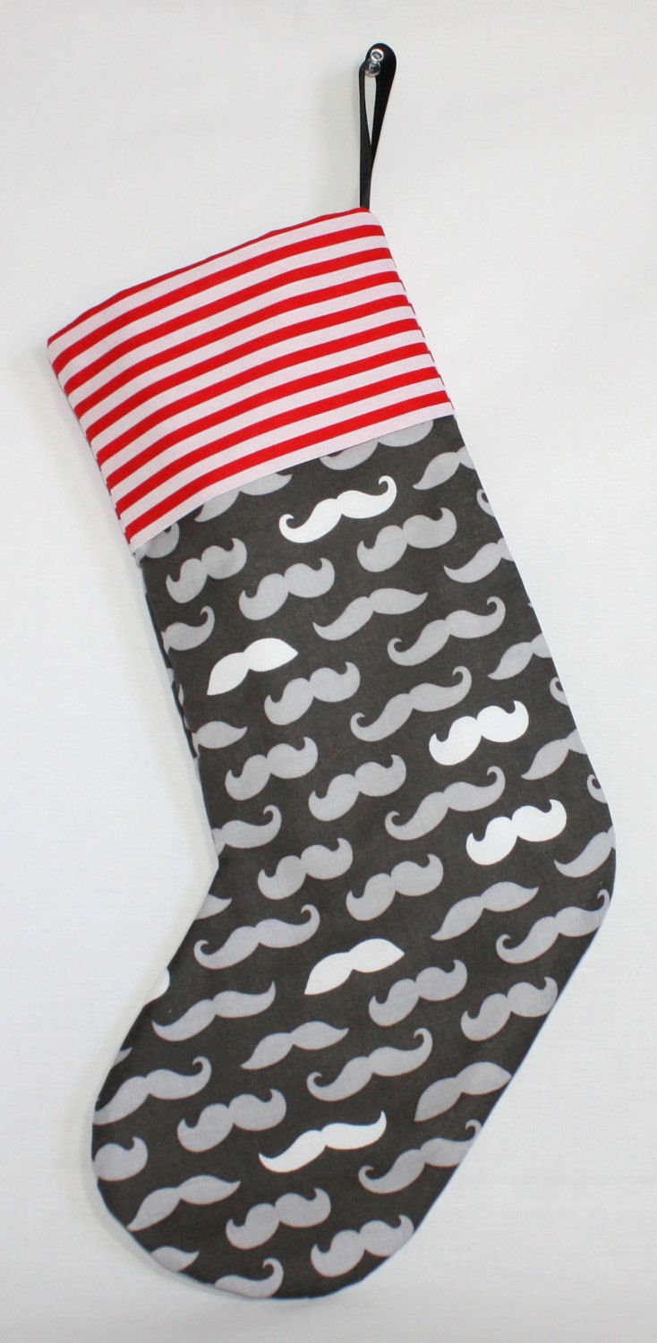 Mustache in Greys Hand Made Christmas Stocking, Men, Boys, Hipster X-Mas Stocking